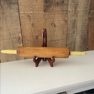 Vintage Wooden Rolling Pin with Yellow Handles